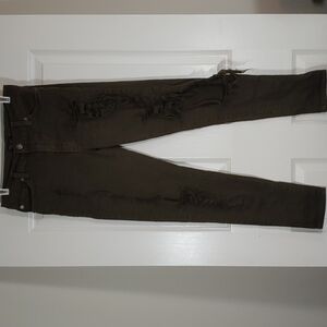 Hot Miami Styles Distressed Holes Ripped Green Skinny Jeans Jrs Size 5